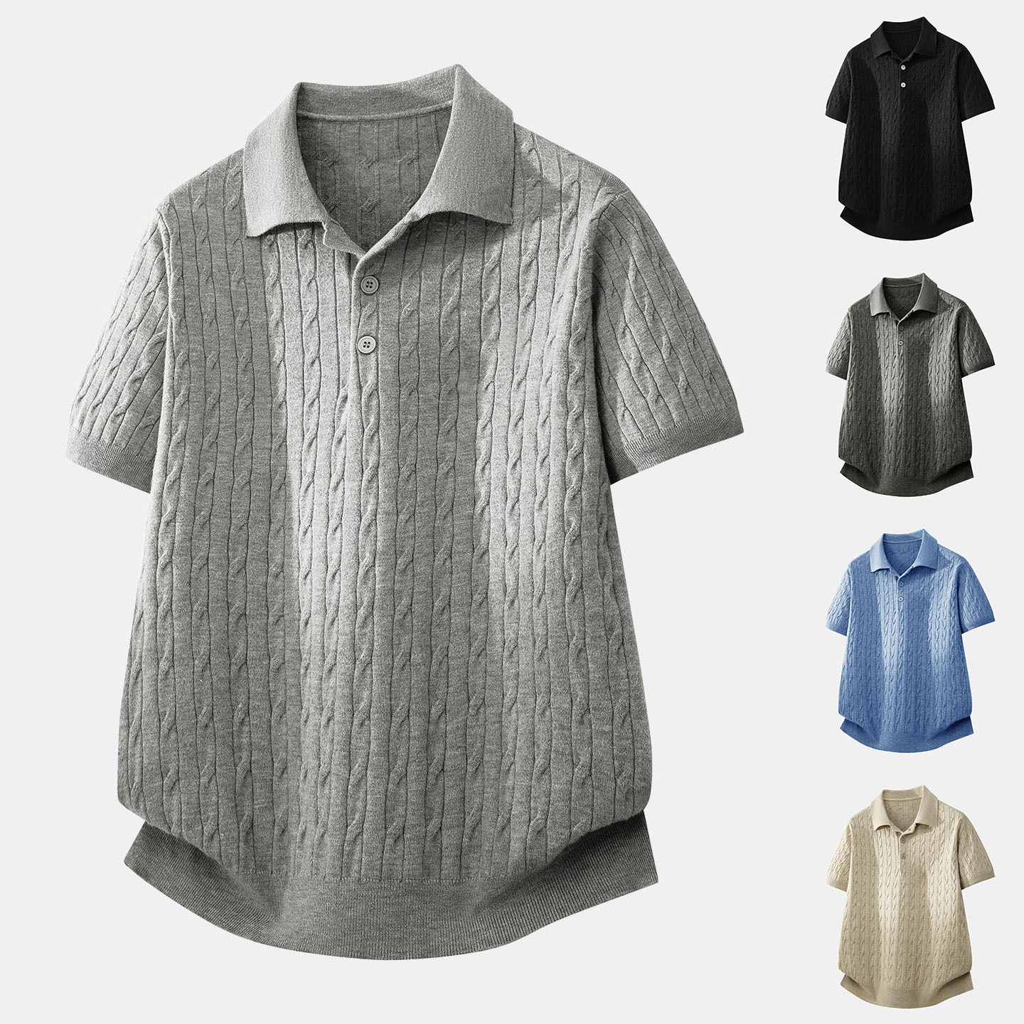 Polo camiseta de punto camiseta de manga corta camiseta de hombre solapa texturas de torsión viejos viento de hielo de verano fábrica transfronteriza al por mayor