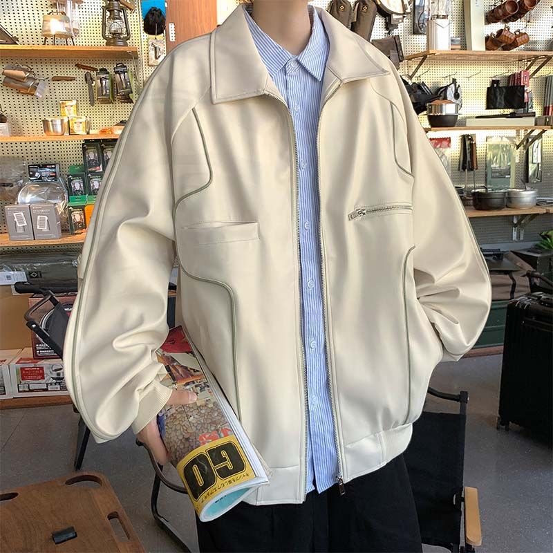 Primavera y otoño chaqueta de cuero de los hombres de cuero PU guapo casual retro motocicleta Hong Kong estilo moda guapo marca de moda chaqueta de estilo coreano