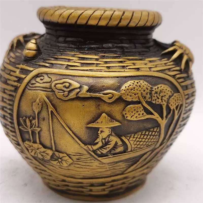 Антикварная медная коллекция, латунные украшения в виде корзины с крабом и рыбой, богатство со всех сторон, сокровища и удача, изысканные украшения ручной работы.