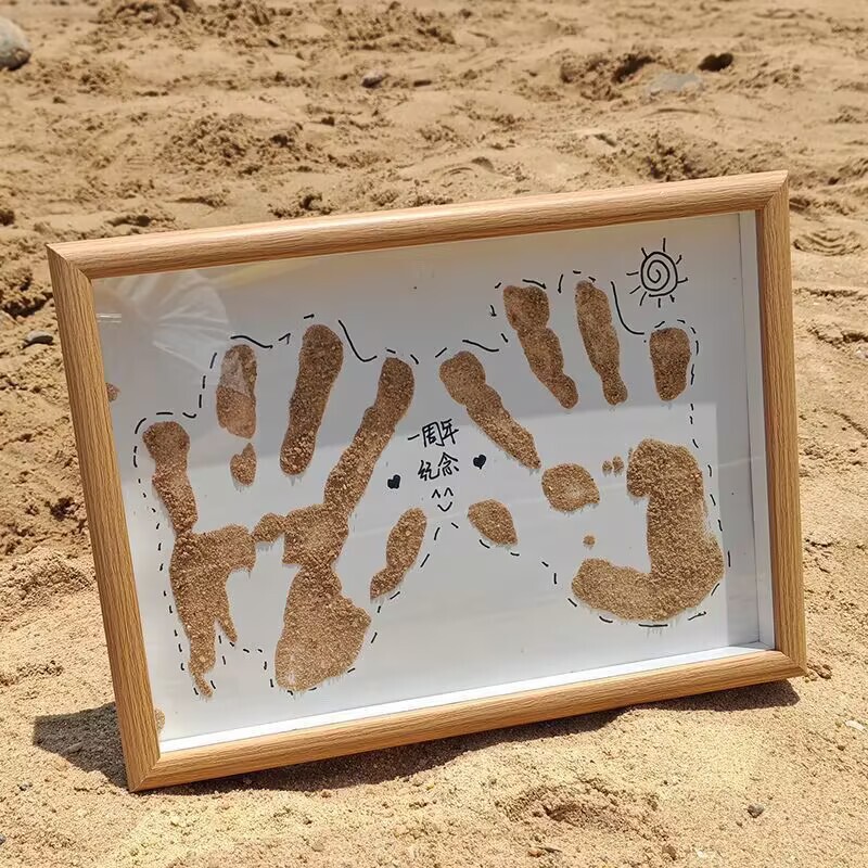 Beach painting handprint photo frame DIY couple 520 handmade frame gift for best friends, boyfriend, girlfriend, Qixi Valentine's Day Beach painting handprint photo frame DIY couple 520 handmade frame gift for best friends, boyfriend, girlfriend, Qixi Valentine's Day