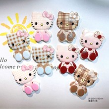 新款大号坐姿KT猫印花格纹树脂diy饰品配件手机壳发夹洞洞鞋贴片