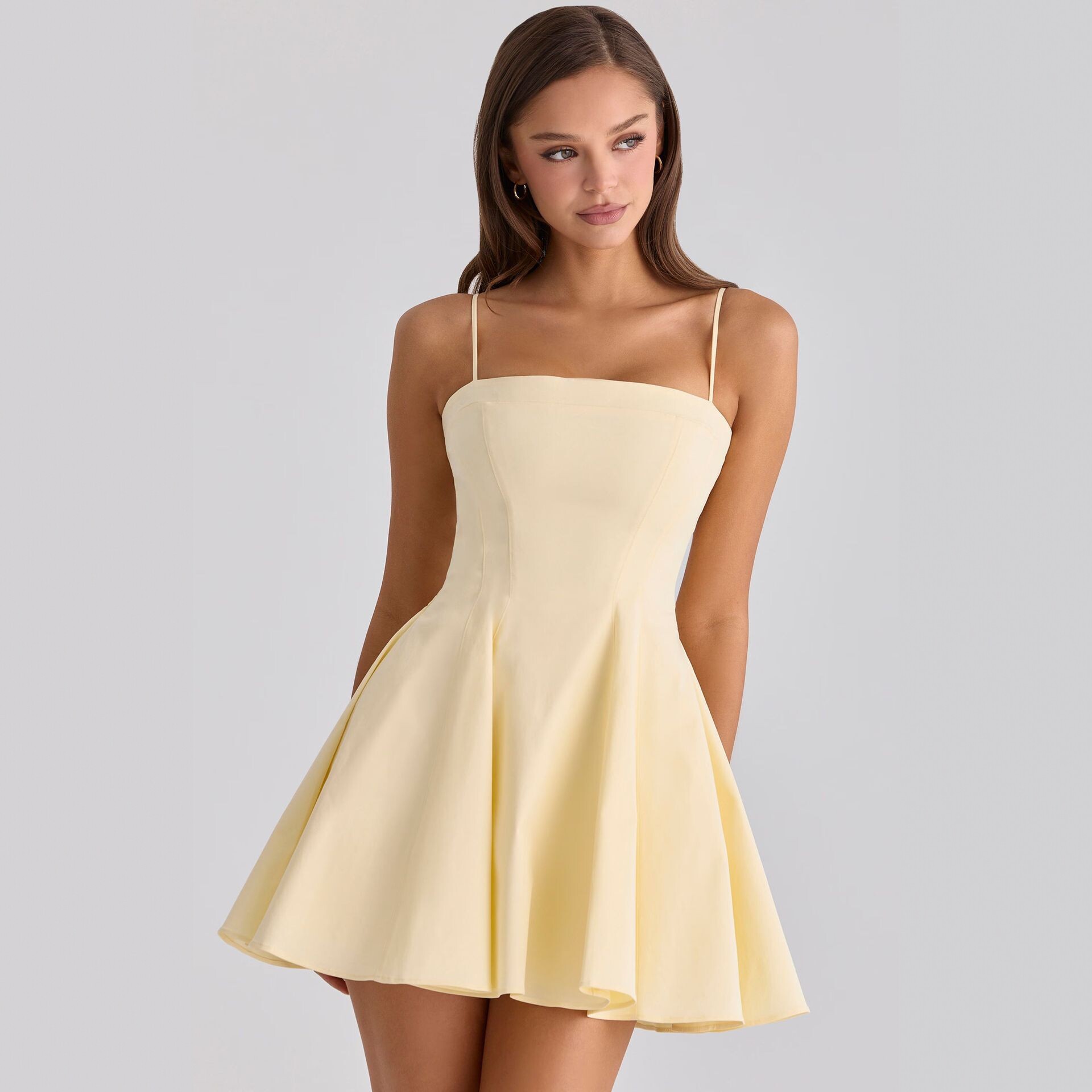 Cross-Border Spring and Summer New European and American Style Women's Clothing, French-Style Sleeveless Fishbone Waist-Cinching Slimming Floral Spaghetti Strap Dress