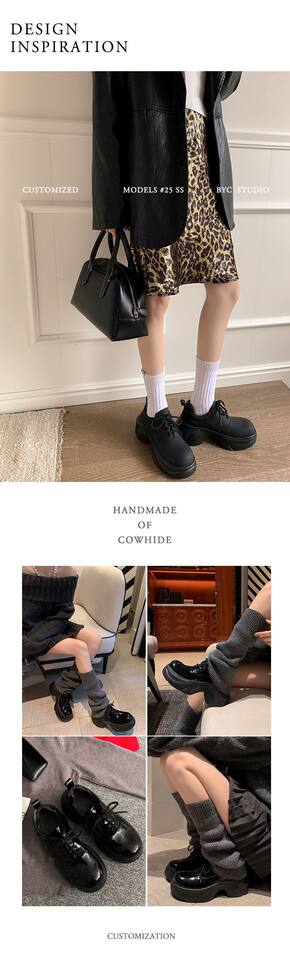 Giày lười nữ đế xuồng Yichuan tăng chiều cao 9 cm, phong cách platform mũi to — đen (da sáng chế), Màu đen (da bò mờ) chi tiết 9