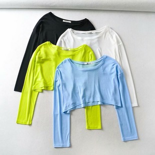 2023 Summer Spring European and American Style Blouse Women's Pullover Crewneck Loose Women's T-shirt Sunscreen Clothes