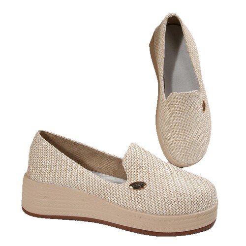 New Autumn Fabric Thick Sole One-Piece Slope Block Loafers for Women, Large Size, 43
