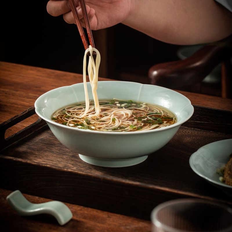 Jingdezhen Ceramic Imitation Song Dynasty Azure Lotus Half-Soup Bowl New Chinese Style Commercial Noodle Bowl Song Banquet Artistic Conception Tableware