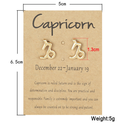 European and American cross-border exclusive 12 zodiac sign earrings wholesale Amazon wish brown zodiac card earrings