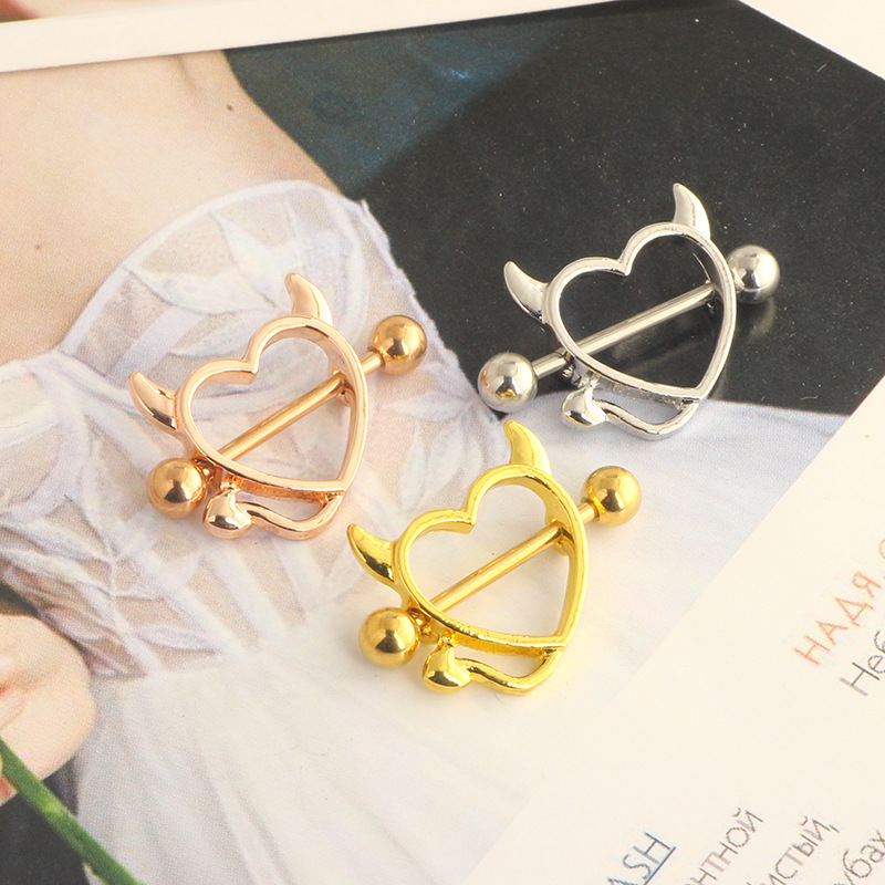 2022 Horn Monster Heart Breast Ring Stainless Steel Milk Ornaments Wholesale Fun Body Piercing Jewelry detail image 10