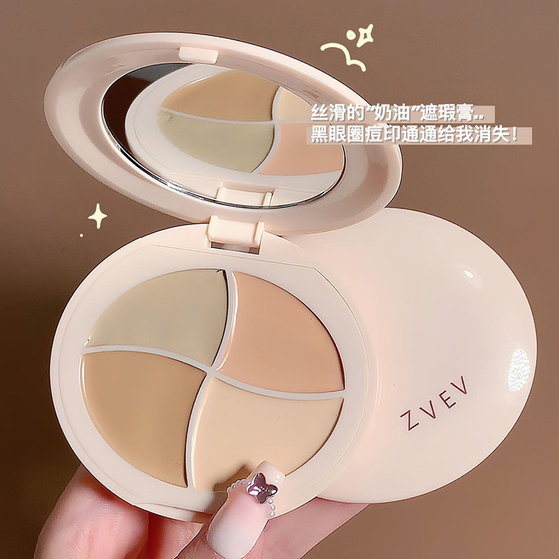 Placa correctora de cuatro colores ZVEV para cubrir manchas faciales, marcas de acné, pecas, ojeras