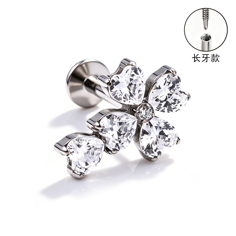 Silver pointed spike labret stud material detail