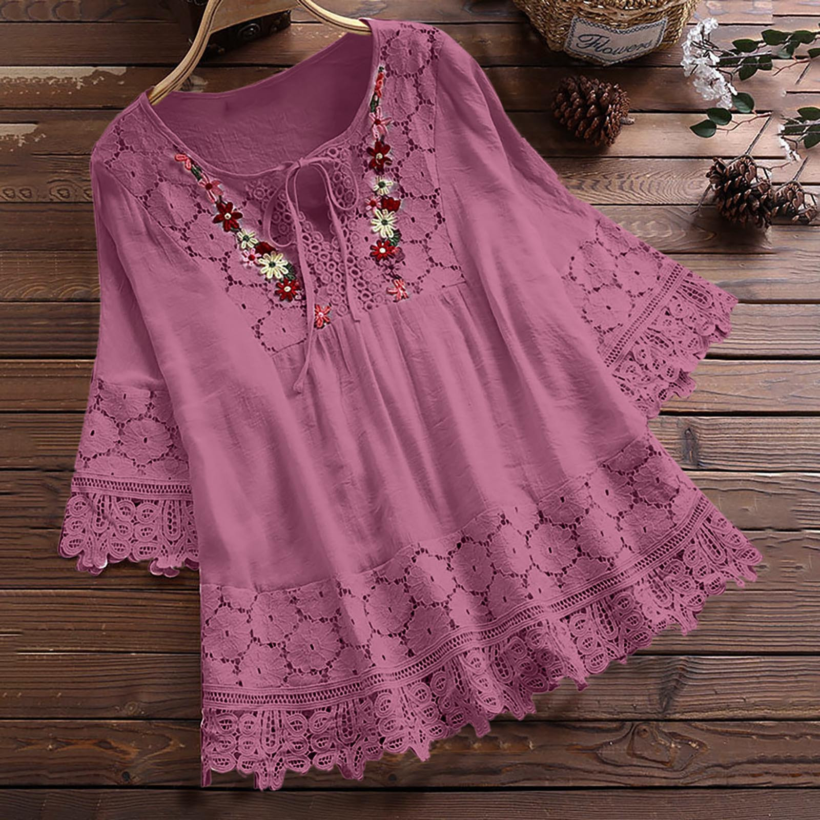 Elegante Damenbluse Mit V-ausschnitt Aus Baumwoll-leinen-mix_voghion.com