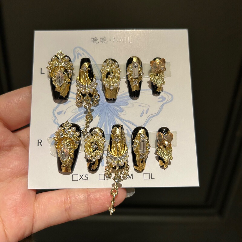 Charming eyes pure handmade wearing armour high-grade heavy-industry luxury flash gold handmade nail patch fake nails