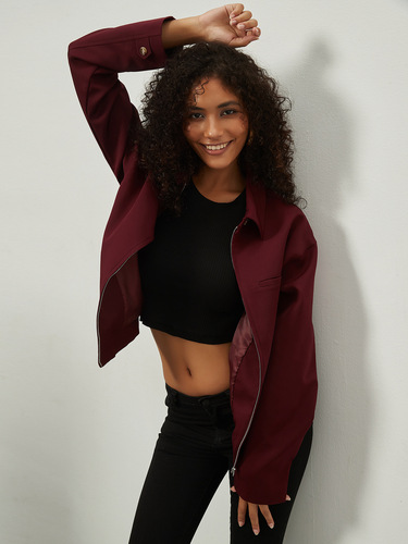 Cross-border women's wholesale fashion casual lapel jacket in European and American style—2024 autumn new arrival zip-up cardigan.