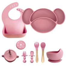 跨境新品儿童餐具ins宝宝餐盘吸盘式硅胶餐盘碗套装母婴用品批发
