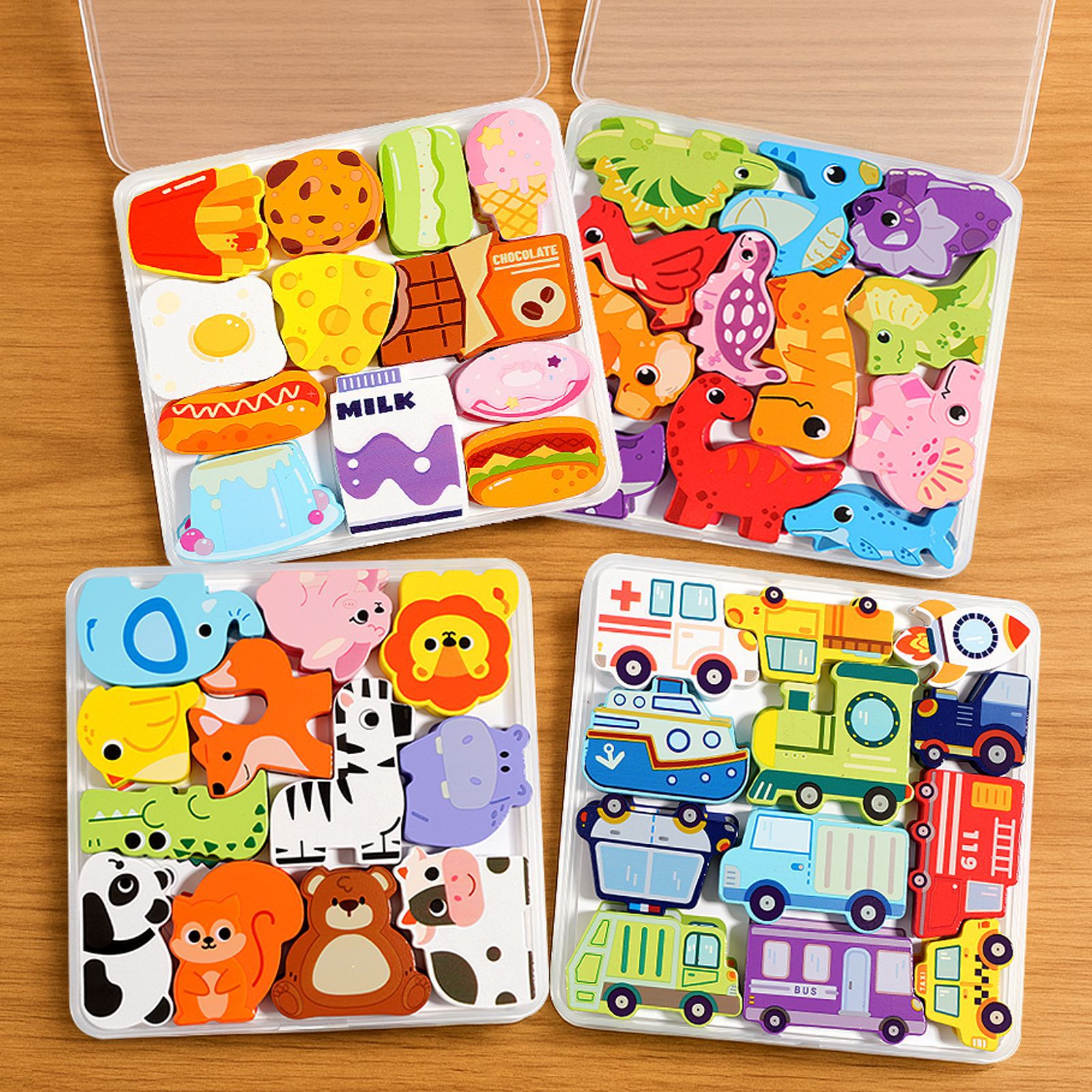 Nuevos productos de dibujos animados tráfico animal puzzle tridimensional madera infantil madera juguetes de educación infantil