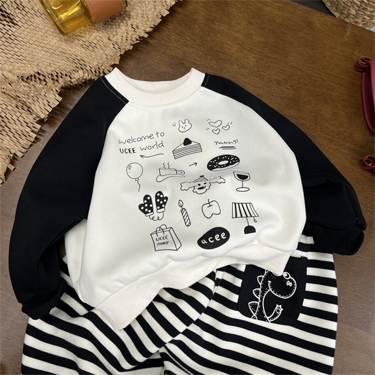 Baby children's striped casual sweatpants, boys' autumn clothing, cartoon pants, Korean version, girls' loose pants_voghion.com