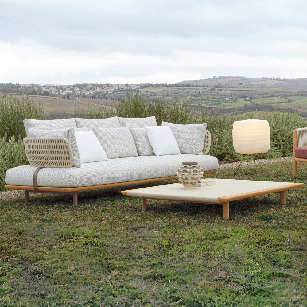 Combinación de muebles de madera de teca al aire libre de ocio al aire libre de madera sólida anticorrosiva a prueba de lluvia y protección solar de sofá de madera de patio villa image 5