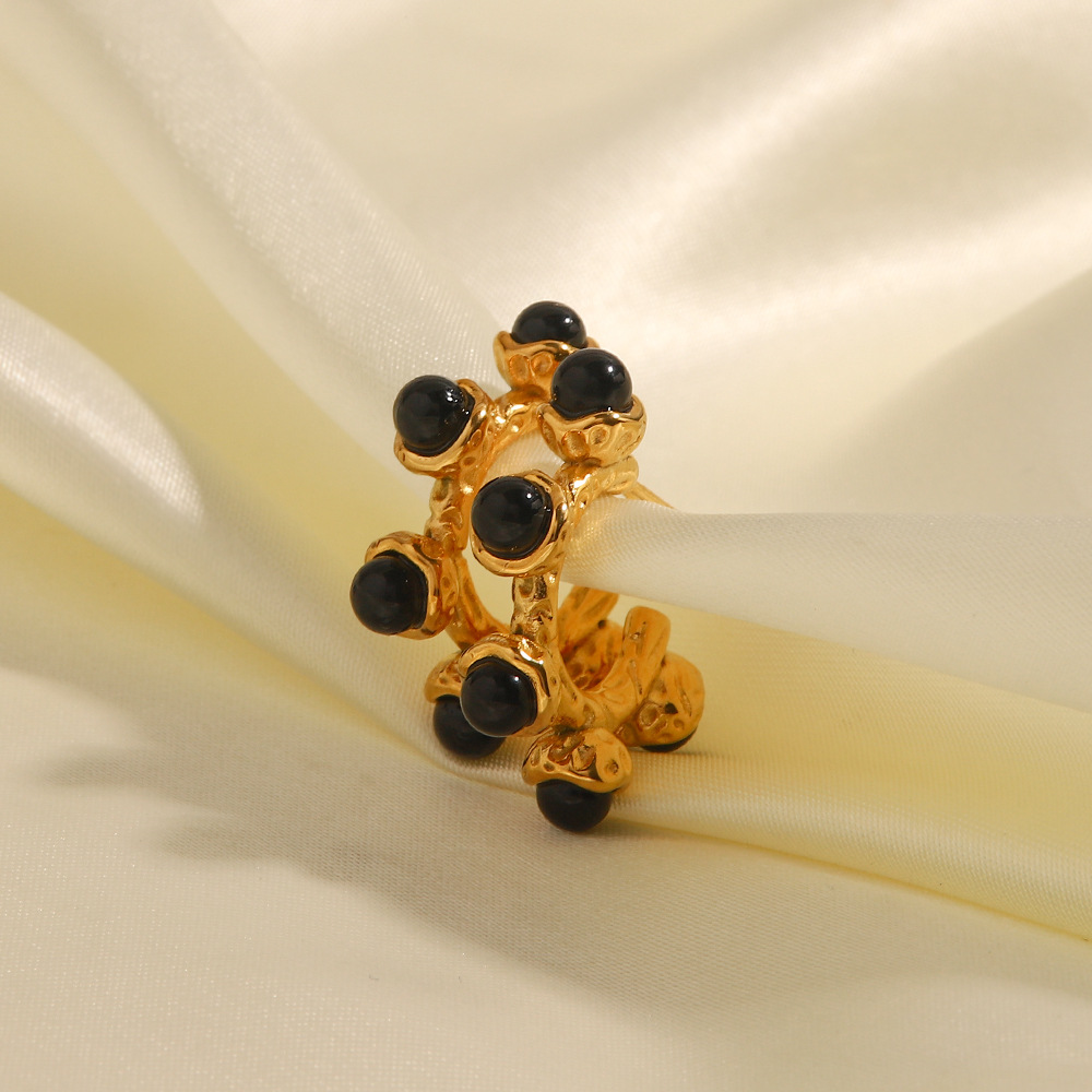 Fashion Geometric Stainless Steel Inlaid Gemstone Natural Stone Earrings 1 Pair