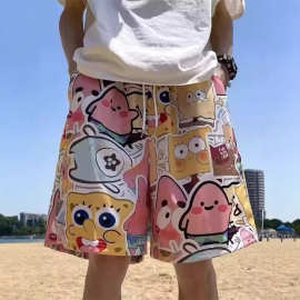 潮流时尚篮球短裤男女休闲运动裤夏季宽松情侣睡裤卡通沙滩裤子