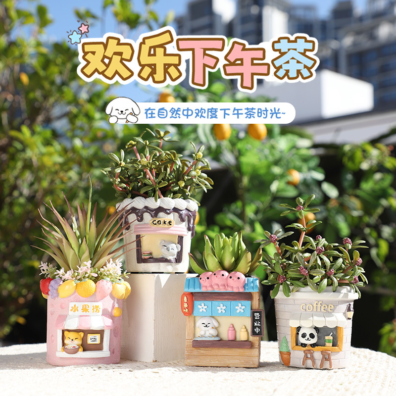 Chậu Cây Resin Chậu cây mọng nước hình cửa hàng đồ ăn hoạt hình, chậu mini resin, trang trí nhà và văn phòng (RG-94)