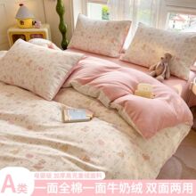 一面全棉一面牛奶绒四件套a类秋冬棉加绒加厚保暖ab面宿舍三件套