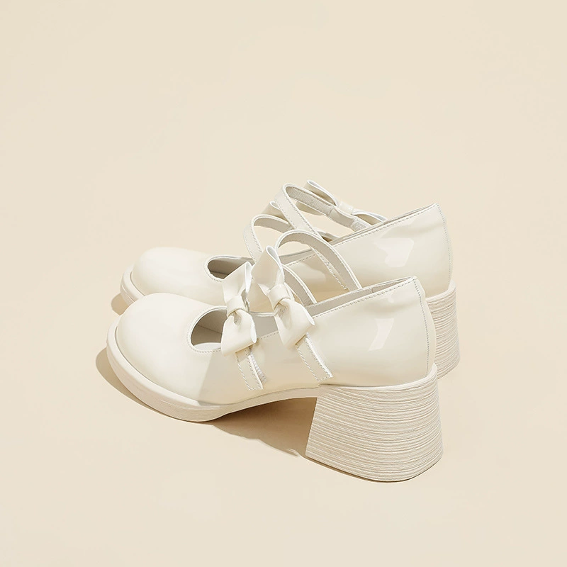 Французские белые одиночные туфли Мэри Джейн женские юбки с толстыми каблуками кожаные туфли весной и осенью новые маленькие девочки на каблуках