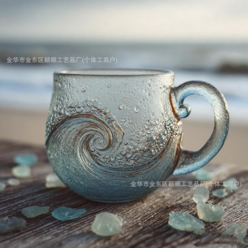 跨境新品Handcrafted Ocean Wave Glass Mug 海浪咖啡杯马克杯|undefined