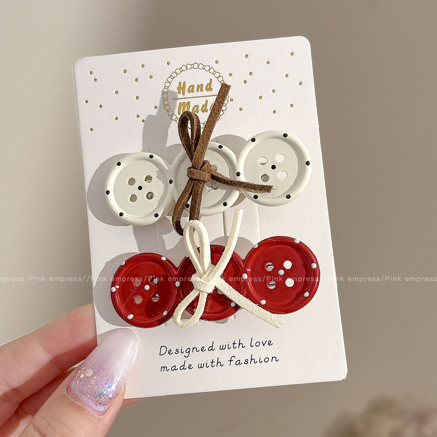 1# button bow red & white combo - alligator clip, approximately 4cm