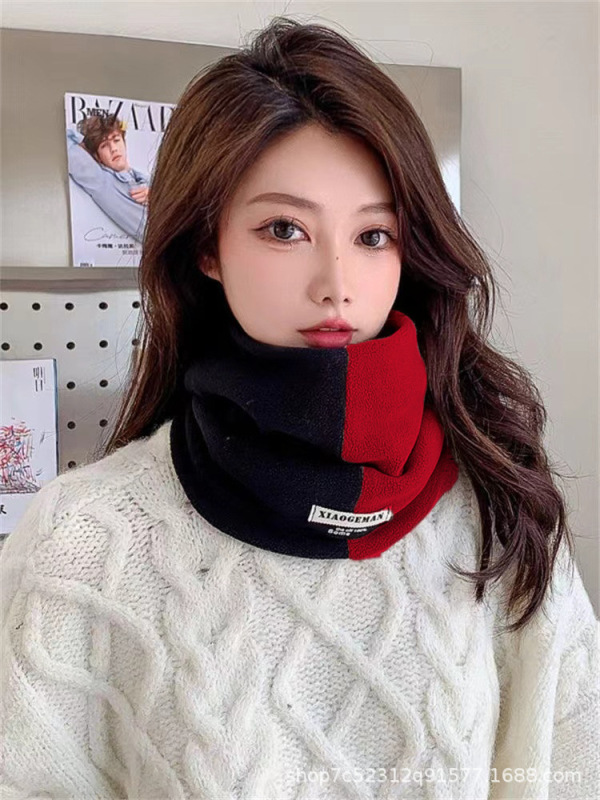奥粒绒拼色围脖韩版防寒保暖百搭脖套男女新款拼色加绒加厚围巾|undefined