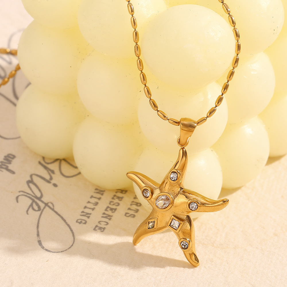 Gold Color Zircon Starfish Necklace