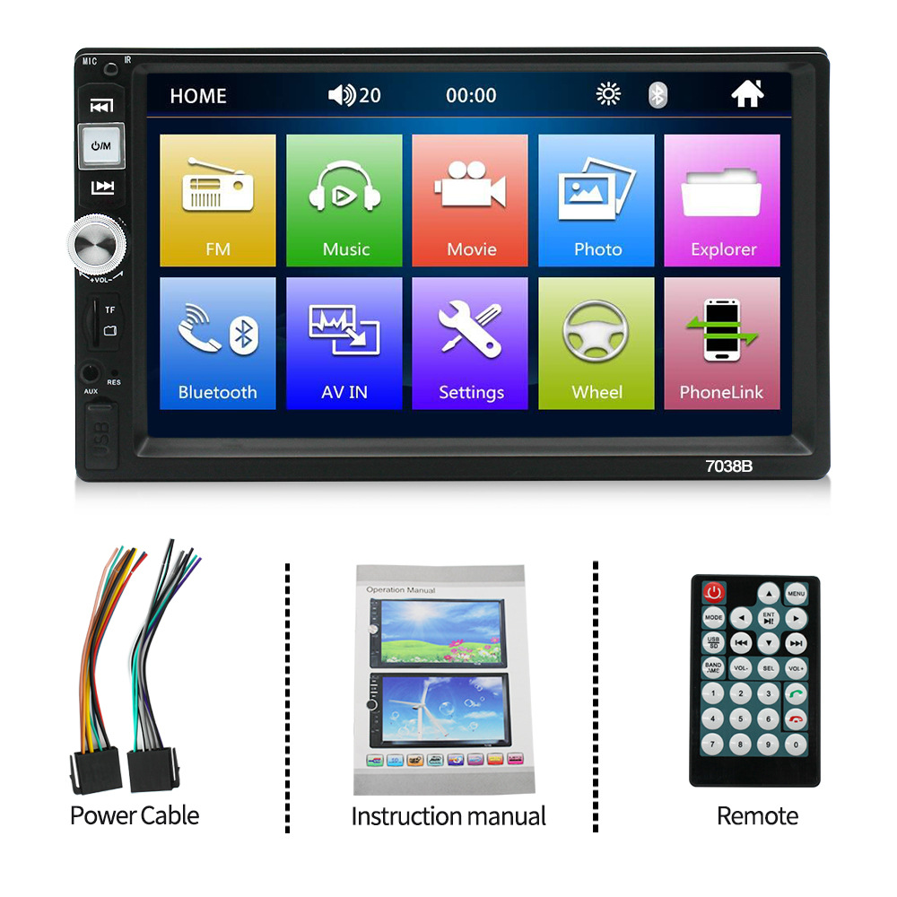 Transfronterizo 7038B coche reproductor USB tarjeta Música Radio Bluetooth manos libres MP3 reproductor corto
