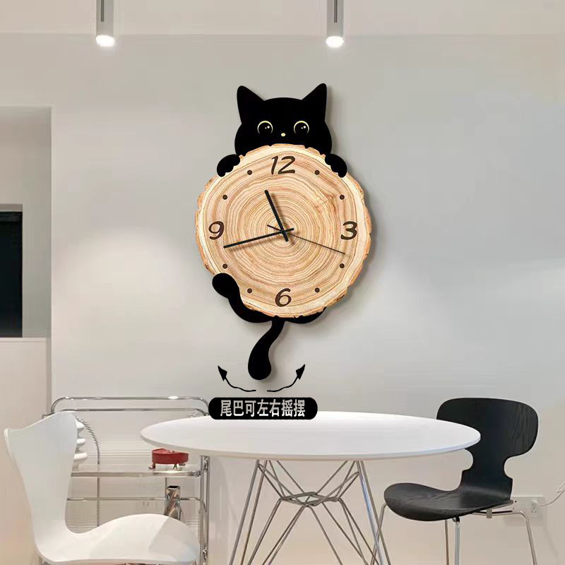 2025 New Cat Wall Clock Living Room Clock Wall Creative Silent Bedroom Restaurant Style Clock Decorative Painting Swing