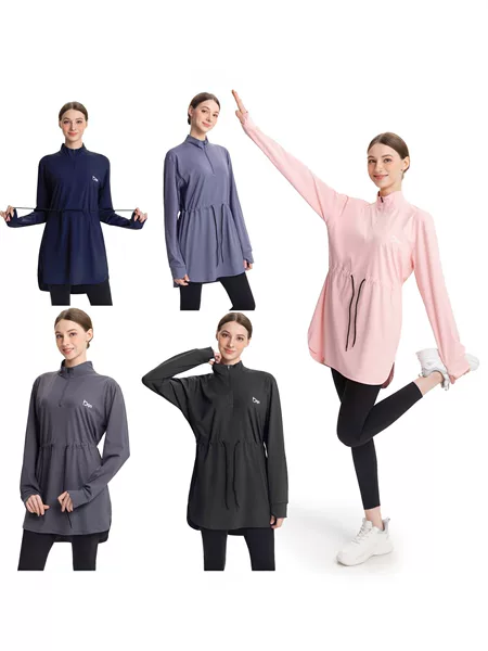 2026 New Model Middle Eastern Cross-Border Arab Hui Women's Simple Solid Color Sweatshirt Sports Casual Top Y038