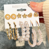 Earrings from pearl, retro metal set, Aliexpress, European style, wholesale