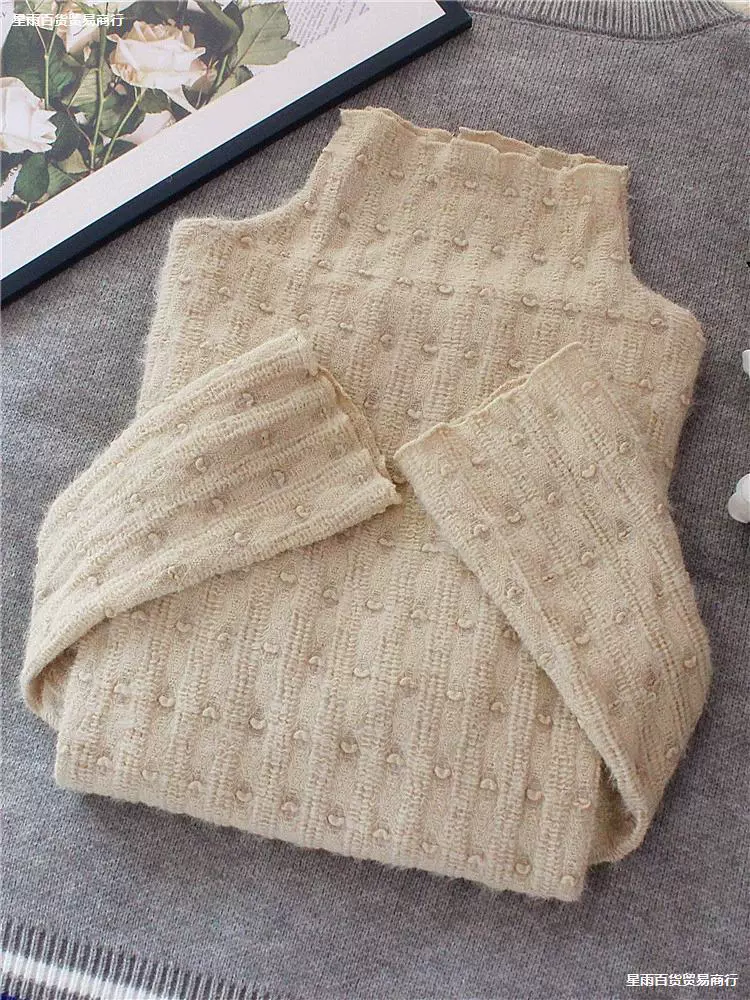 Женская блузка из матового сетчатого кружева с рюшами и высоким воротником, ранняя зима 2023, новый модный базовый слой.