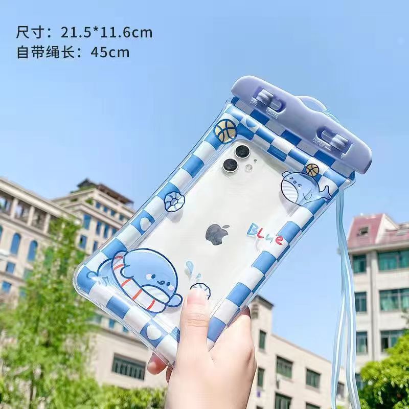 卡通气囊手机防水袋可爱漂浮手机套充气手机袋游泳带挂绳漂流触屏|undefined