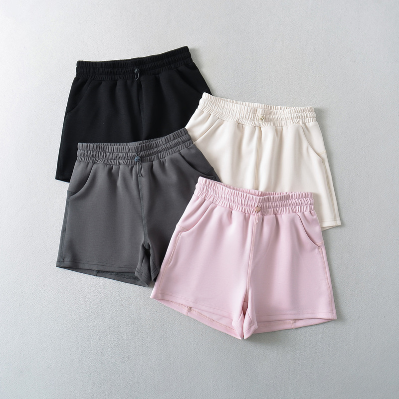 European and American women's college style elastic waist open line stitching waist buckle boxer sports pants outerwear casual shorts