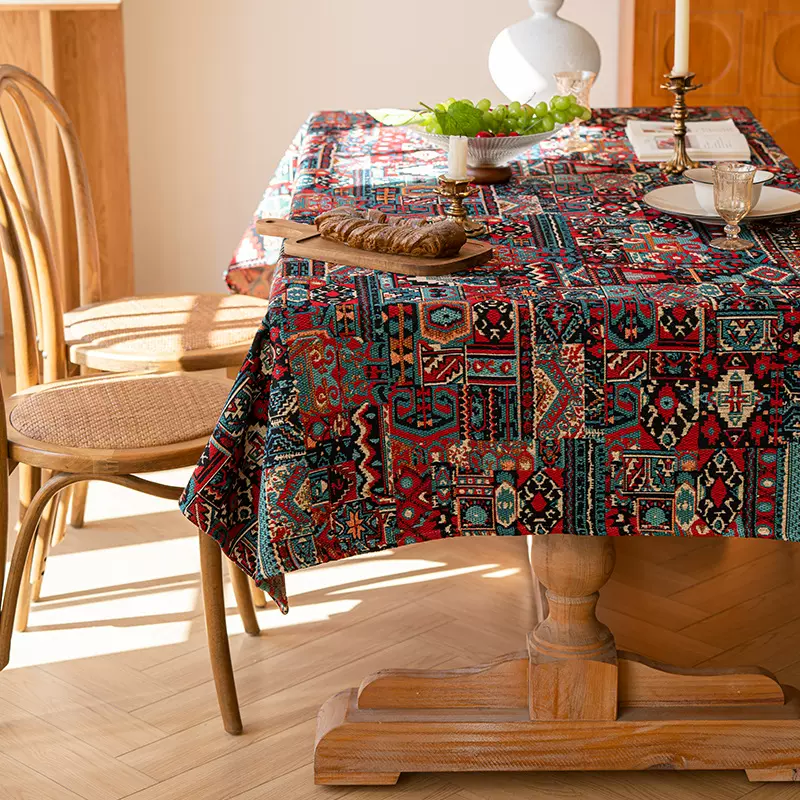 加厚民族风棉麻提花布艺桌布复古餐桌布茶几布长方形盖布台布批发
