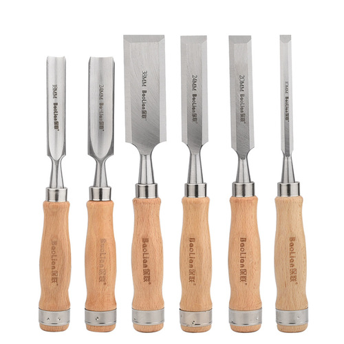 Woodworking chisel chrome vanadium steel wood chisel flat shovel steel chisel flat shovel beech handle flat chisel half gouge woodworking tool set