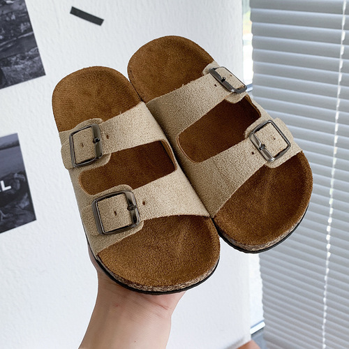Children's BOBKEEN Shoes Water-Resistant Cotton Retro Summer New Double Buckle Adjustable Outer Wear Thick Sole Non-Slip Slippers for Boys