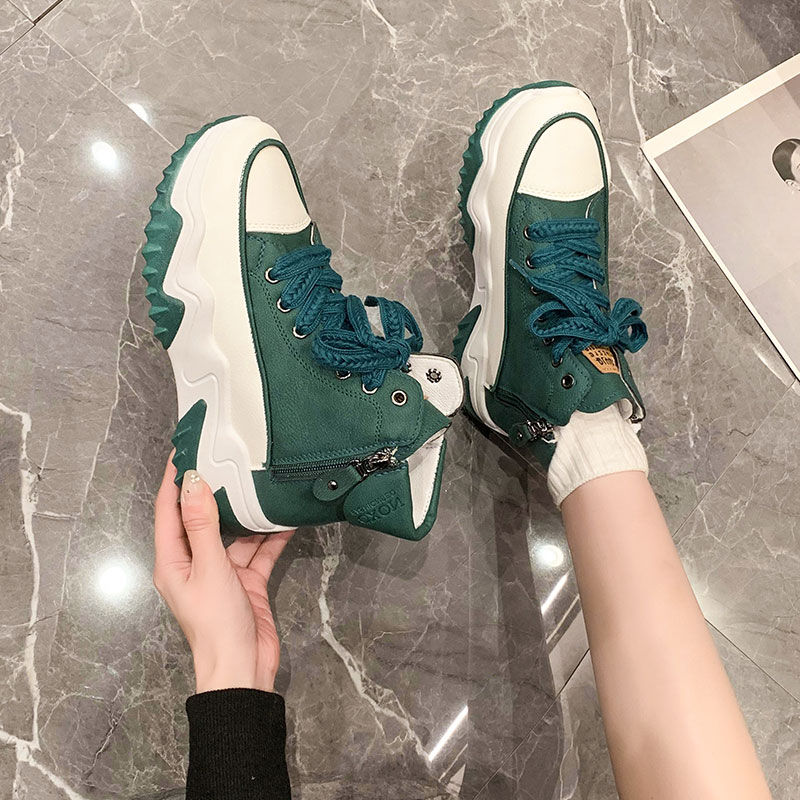 Design Sinn Kontrastfarbe Martin Damen 2024 Herbst neue koreanische Version dicke Sohle Höhe zunehmende kurze Stiefel_voghion.com