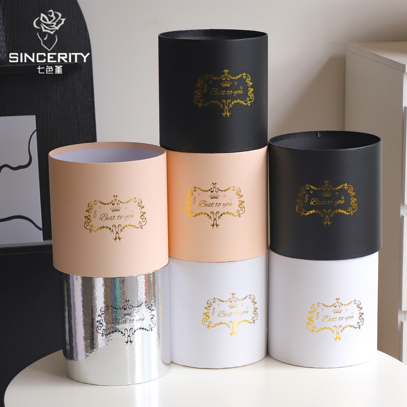 Siete colores cordier cubierto dos buquetes de flores abrazar barril de flores caja de embalaje de flores caja vacía materiales de diseño floral