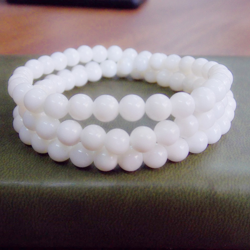White Pearl 6mm Marine white coral fossil three-ring bracelet long bracelet gem accessories jewelry Women's