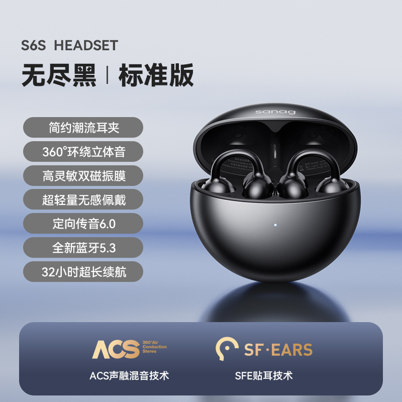 SANAG塞那S6S骨传导蓝牙耳机耳夹概念开放式无线夹耳式耳夹式耳机|undefined