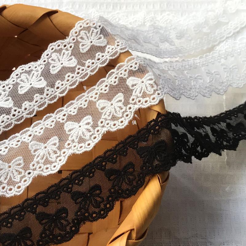 手工diy辅料网纱刺绣蕾丝花边蝴蝶结棉线装饰衣服材料宽3.5cm
