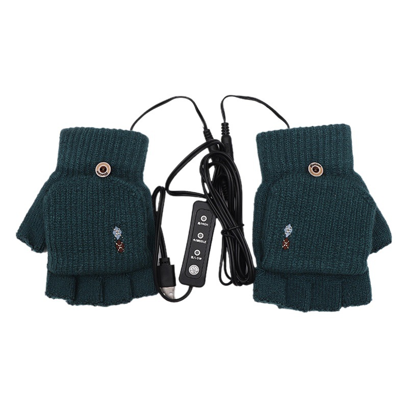 Invierno de punto USB guantes de calefacción hombres Oficina Flip medio dedo juventud aprendizaje deportes caliente a prueba de frío moda