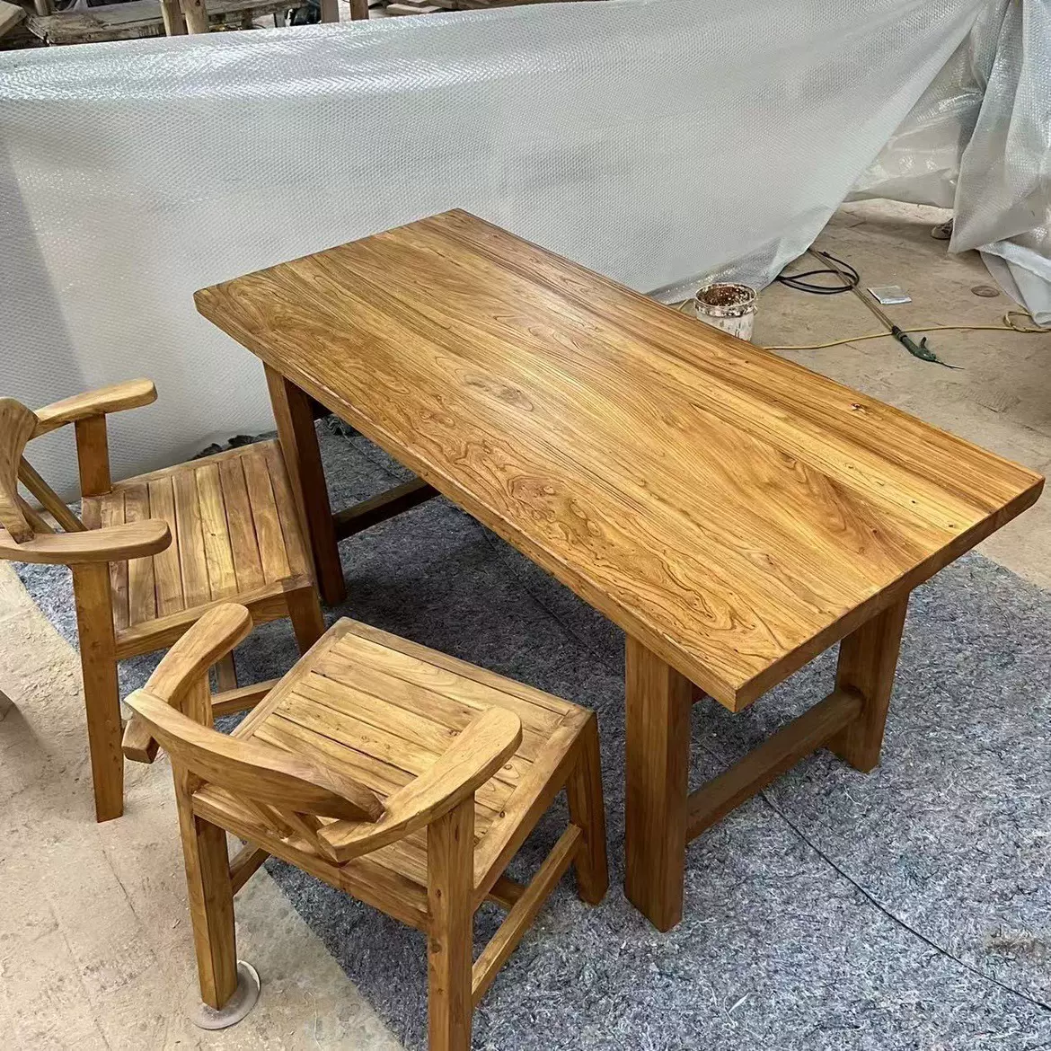 老榆木实木板实木茶台复古吧台面原木餐桌电脑桌办公桌榆木板靠窗