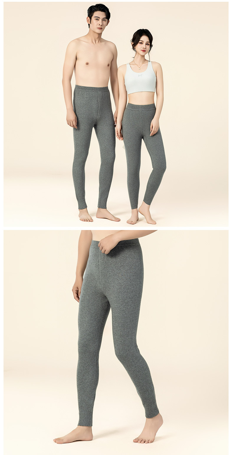 Quần legging cashmere nam nữ cao cấp lưng cao giữ ấm dệt kim — Màu xám đậm của nam giới chi tiết 18