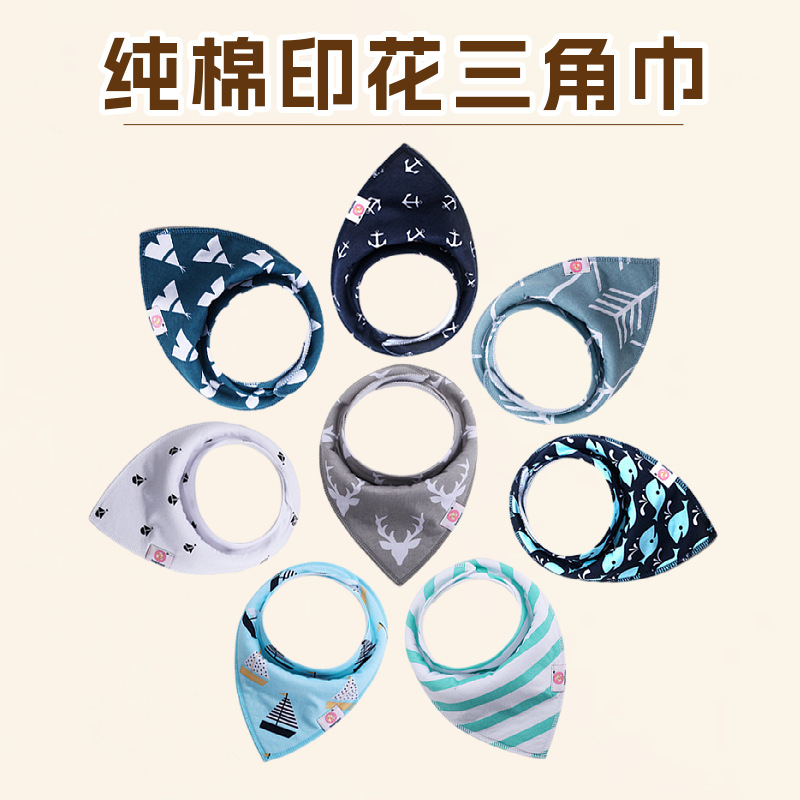 Baby saliva towel cross-border new cotton printed double-layer triangle towel double-layer eight European and American printed bib