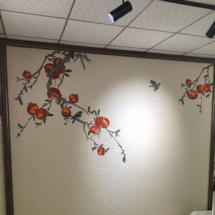 Unique Embroidered Pomegranate Embroidery Seamless Wall Covering with Abundant Fruits Living Room Tv Sofa Background Wall Covering New Chinese Style